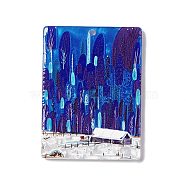 Embossed Printed Acrylic Pendants, Rectangle Charms with Scenery Pattern, Blue, 41.5x31x2.7mm, Hole: 1.6mm(MACR-J121-03A)