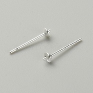 925 Sterling Silver Pearl Cup Stud Earring Findings, Earring Posts for Half Drilled Beads, Silver, 13x3mm, Pin: 0.8mm and 0.9mm(STER-WH0013-02)