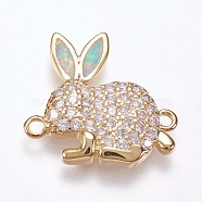 Brass Micro Pave Cubic Zirconia Bunny Links connectors, with Synthetic Opal, Rabbit Findings, Golden, Champagne Yellow, 15x16.5x2.5mm, Hole: 1.2mm(KK-L161-04G-A)