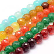 Natural Agate Bead Strands, Round, Faceted, Dyed & Heated, Mixed Color, 6mm, Hole: 1mm, about 62~63pcs/strand, 14.5 inch(G-K155-A-6mm-FM)