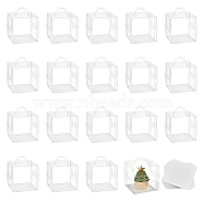 Foldable Square Transparent PET Carrier Cupcake Boxes, Single Cake Containers for 3 Inch Cake, with Paper Mat and Handle, for Wedding, Birthday Party, Baby Showers Favors, Clear, Finish Product: 11x11x11cm(CON-WH0088-28B)
