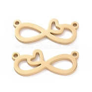 304 Stainless Steel Pendants, Infinity with Heart, Golden, 10.5x22.5x1.5mm, Hole: 1.2mm(STAS-L250-006G)