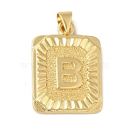 Rack Plating Brass Pendants, Long-Lasting Plated, Lead Free & Cadmium Free, Square with Letter Charms, Letter B, 24x17x2.5mm, Hole: 4x3.5mm(KK-B092-42G-B)