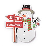 Christmas Wood Big Pendants, Snowman with Word Merry Christmas, Colorful, 90x80x3.5mm, Hole: 3mm(HJEW-O004-13)