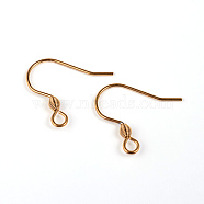 304 Stainless Steel Earring Hook Findings, Ear Wire, with Horizontal Loop, Real 24k Gold Plated, 18x16x0.8mm, 20 Gauge, Hole: 2.5mm(STAS-M240-02)