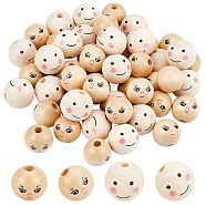Elite 52Pcs 2 Style Spray Painted Natural Wood Beads, Large Hole Beads, Round with Smile Face, Mixed Color, 21.5~25x20.5~23.5mm, Hole: 4.5~5.5mm, 26pcs/style(WOOD-PH0002-24)