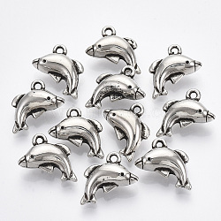 CCB Plastic Pendants, Dolphin, Antique Silver, 20x12.5x8mm, Hole: 1.6mm, about 650pcs/500g.(CCB-R102-06AS)