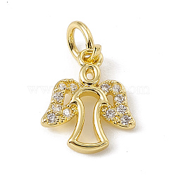 Brass Micro Pave Cubic Zirconia Charms, with Jump Rings, Angel Charms, Real 18K Gold Plated, 12x10x1.5mm, Hole: 3.4mm(ZIRC-F132-03G)