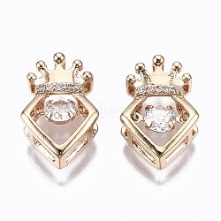 Brass Micro Pave Clear Cubic Zirconia Slide Charms, Crown with Diamond Shape, Light Gold, 15x9.5x5mm, Hole: 2.5x2~3.5x2mm(GLAA-S193-020)