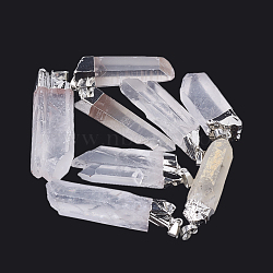 Natural Quartz Crystal Pointed Pendants, Rock Crystal Pendants, with Iron Findings, Plated Platinum, Nuggets, 38~60x14~20x9~13mm, Hole: 7x3mm(G-S299-42)