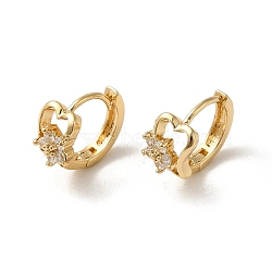 KC Gold Plated Brass Micro Pave Cubic Zirconia Hoop Earring, Flower, 12x7.5mm(EJEW-L271-01KCG-13)