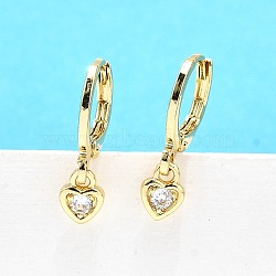 Brass Micro Pave Clear Cubic Zirconia Hoop Earrings, Long-Lasting Plated, Lead Free & Cadmium Free, Heart, Real 18K Gold Plated, 20x5mm(EJEW-H157-09G)