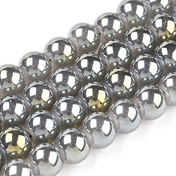 Electroplate Glass Beads Strands, Imitation Jade, Rainbow Plated, Round, Silver, 5.5x6~6.5mm, Hole: 1mm, about 121~125pcs/strand(EGLA-Q062-6mm-E12-01)