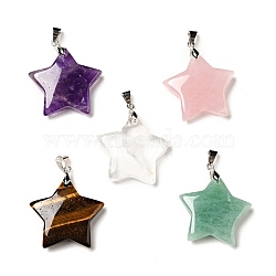 Natural Mixed Gemstone Pendants, with Platinum Tone Brass Findings, Star Charm, 29x30x8mm, Hole: 6x4mm(G-I319-04P-A)