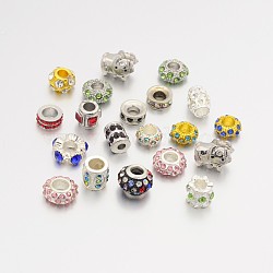 Alloy Glass Rhinestone European Beads, Mixed Style, Mixed Color, 10~14x9.5~15x6~13mm, Hole: 4~5mm(CPDL-X0001)