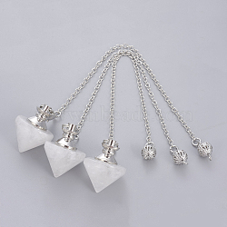 Natural Quartz Crystal Cone Dowsing Pendulums, with Brass Findings and Alloy Chain, Platinum, 210~216x2.5mm, Hole: 1.4~1.9x1.6~2mm(G-G771-D010)