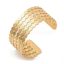 Hollow Wide Version Open Cuff Bangles, 304 Stainless Steel for Women, Real 18K Gold Plated, 1-1/8 inch(2.9cm), Inner Diameter: 2-3/8x2 inch(6.15cmx5cm)(BJEW-U006-03G-04)