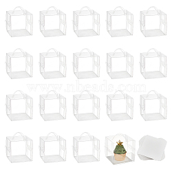 Foldable Square Transparent PET Carrier Cupcake Boxes, Single Cake Containers for 3 Inch Cake, with Paper Mat and Handle, for Wedding, Birthday Party, Baby Showers Favors, Clear, Finish Product: 11x11x11cm(CON-WH0088-28B)