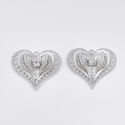 Brass Pendants, with Crystal Rhinestone, Heart, Platinum, 40.5x43x8mm, Hole: 2.5mm(KK-S353-013P)