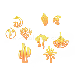 Spray Painted Alloy Charms, Flower & Leaf & Bowknot & Cactus & Moon, Orange, 21~44.5x15~33.5x1~2.5mm, Hole: 1.2~1.5mm, 18pcs/set(PALLOY-P291-19M-01)