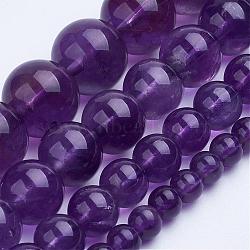 Natural Amethyst Bead Strands, Grade A, Round, 8~8.5mm, Hole: 1mm, about 48pcs/strand, 14.9 inch(G-F422-02-8mm)