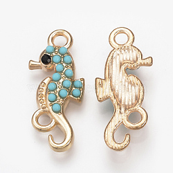 Alloy Links connectors, with Rhinestone & Resin, Sea Horse, Colorful, Light Gold, 24.5x10x3.5mm, Hole: 2mm(PALLOY-T017-07LG)