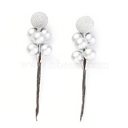 Foam Artificial Christmas Berries with Branch, Simulation Fruit, for Christmas Tree, Home Decorations, Wedding, DIY Crafts, Silver, 85~98x21x15mm(DIY-B019-02C)