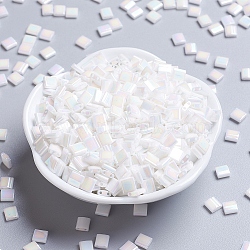 MIYUKI TILA Beads, Japanese Seed Beads, 2-Hole, (TL471) White Pearl AB, 5x5x1.9mm, Hole: 0.8mm, about 5900pcs/500g(SEED-MY05-TL471)