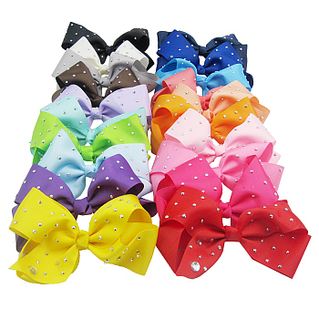 Grosgrain Bowknot Alligator Hair Clips, with Iron Alligator Clips, Acrylic Rhinestones, Mixed Color, 150mm