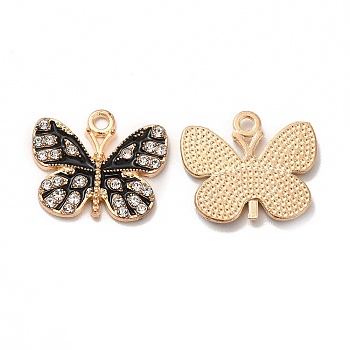 Alloy with Rhinestone Enamel Pendants, Butterfly Charms, Golden, 16.5x19x2mm, Hole: 1.5mm