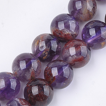 Natural Purple Lodolite Quartz/Purple Phantom Quartz Beads Strands, Round, 12mm, Hole: 1mm, about 15~16pcs/strand, 7.4 inch