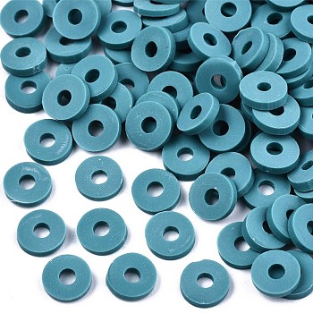 Handmade Polymer Clay Beads, for DIY Jewelry Crafts Supplies, Disc/Flat Round, Heishi Beads, Dark Cyan, 8x1mm, Hole: 2mm, about 13000pcs/1000g
