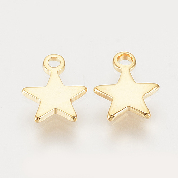 Brass Charms, Nickel Free, Real 18K Gold Plated, Star, 8x6x1mm, Hole: 1mm