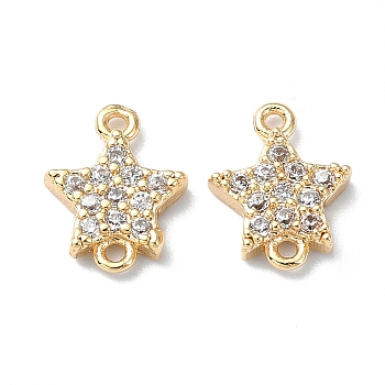 Brass Micro Pave Clear Cubic Zirconia Connector Charms, Star Links, Real 18K Gold Plated, 9.5x7x1.5mm, Hole: 0.8mm