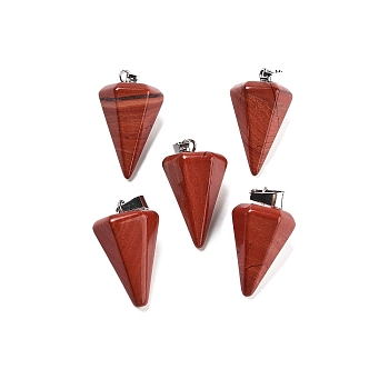 Cone/Spike/Pendulum Synthetic Red Jasper Pendants, with Platinum Plated Iron Findings, 25~27x14x14mm, Hole: 6x3mm