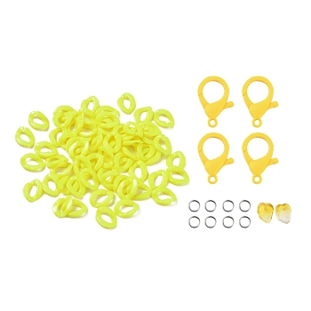 DIY Masks Chains Making Kits, Including 304 Stainless Steel Jump Rings, Opaque Acrylic Linking Rings, Transparent Glass Charms and Plastic Lobster Claw Clasps, Yellow, 13.5x10.5x3.5mm, Hole: 1.2mm, 94Pcs/bag