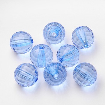 Transparent Acrylic Beads, Faceted Round, Royal Blue, about 22mm in diameter, hole: 3mm, about 82pcs/500g