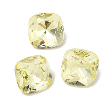 Glass Rhinestone Cabochons, Flat Back & Back Plated, Faceted, Square, Jonquil, 6x6x3.5mm