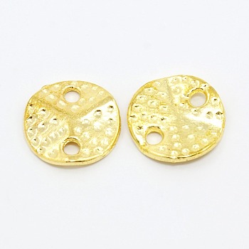 Alloy Links connectors, Hammered Wavy Flat Round, Golden, 13x1mm, Hole: 2mm