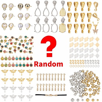 Lucky Bag, Mixed Style Brass & Stainless Steel Beads, Charms, Clasps and Jewelry Findings Kits, Random Color
