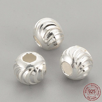 925 Sterling Silver Beads, Fancy Cut Round, Silver, 4x3.5mm, Hole: 1.5mm