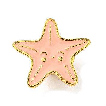 Summer Beach Theme Enamel Pin, Golden Alloy Brooch for Backpack Clothes, Starfish with Smiling Face, 19.5x20.5x1.5mm