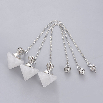 Natural Quartz Crystal Cone Dowsing Pendulums, with Brass Findings and Alloy Chain, Platinum, 210~216x2.5mm, Hole: 1.4~1.9x1.6~2mm