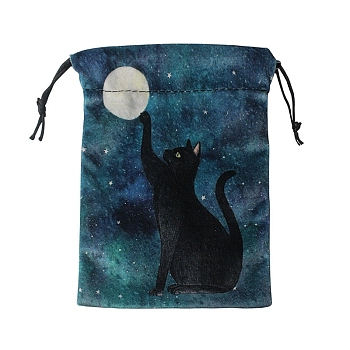 Cat Theme Velvet Printed Storage Pouches, Drawstring Bag, Rectangle, Cat Shape, 18x13cm