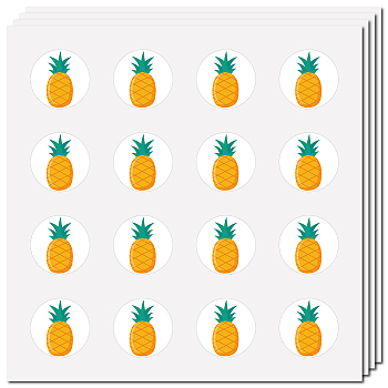8 Sheets Plastic Waterproof Self-Adhesive Picture Stickers, Round Dot Cartoon Decals for Kid's Art Craft, Pineapple, 150x150mm, Sticker: 25mm