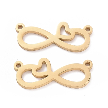304 Stainless Steel Pendants, Infinity with Heart, Golden, 10.5x22.5x1.5mm, Hole: 1.2mm
