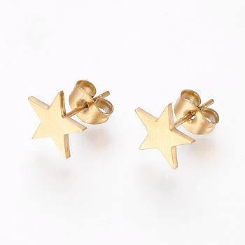 Star 304 Stainless Steel Stud Earrings, Hypoallergenic Earrings, Golden, 9.5x9.5x1.2mm, Pin: 0.6mm