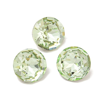 Glass Rhinestone Cabochons, Flat Back & Back Plated, Faceted, Diamond, Chrysolite, 6x3mm