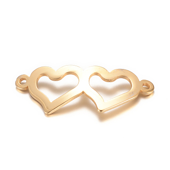 201 Stainless Steel Links connectors, Heart to Heart, Golden, 31.5x12.5x1mm, Hole: 1.5mm