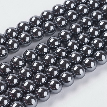 Non-Magnetic Synthetic Hematite Beads, AA Grade Round Beads, Black, 10mm, Hole:1mm, about 43pcs/strand
